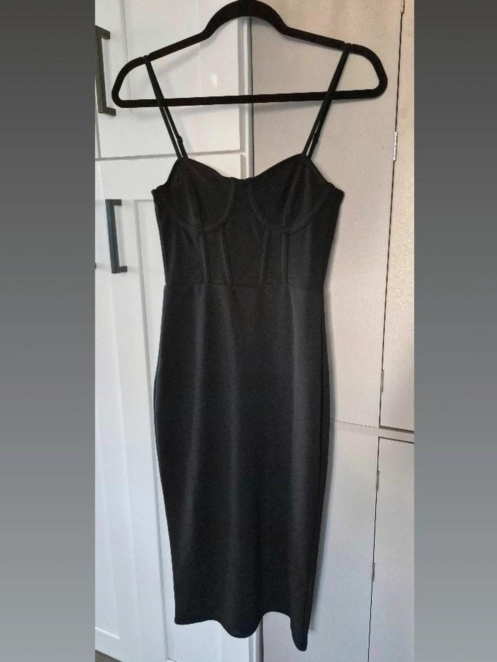 H&M Black Spaghetti-Strap Midi Dress with Structured Bust